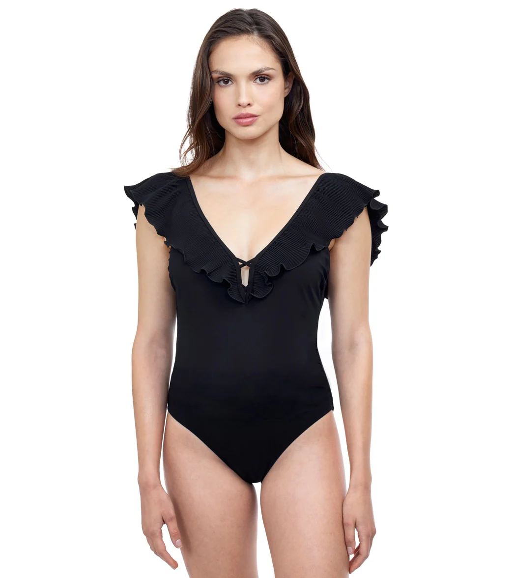 Profile by Gottex Women's Pleat It V Neck Ruffle One Piece Swimsuit - Image 10