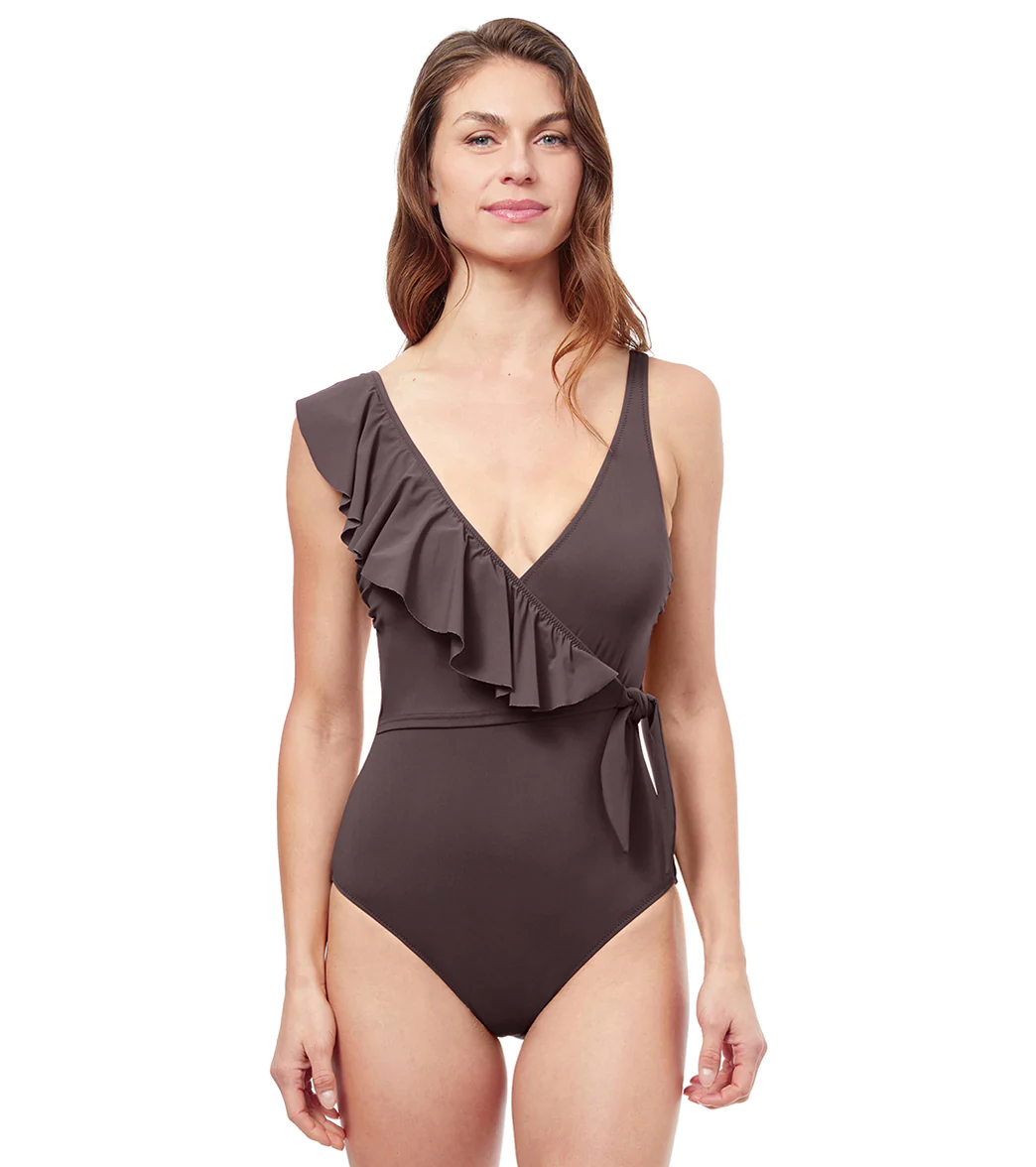 Profile by Gottex Women's Tutti Frutti One Shoulder Ruffle Tie Knot Surplice One Piece Swimsuit - Image 5
