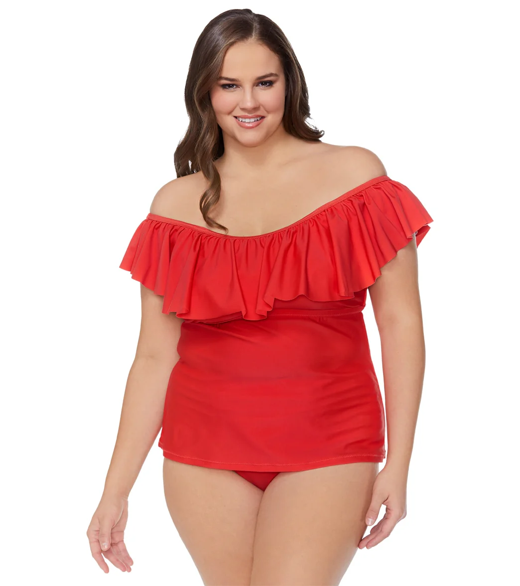 Raisins Women's Plus Size Indio Solids Tortuga Tankini Top