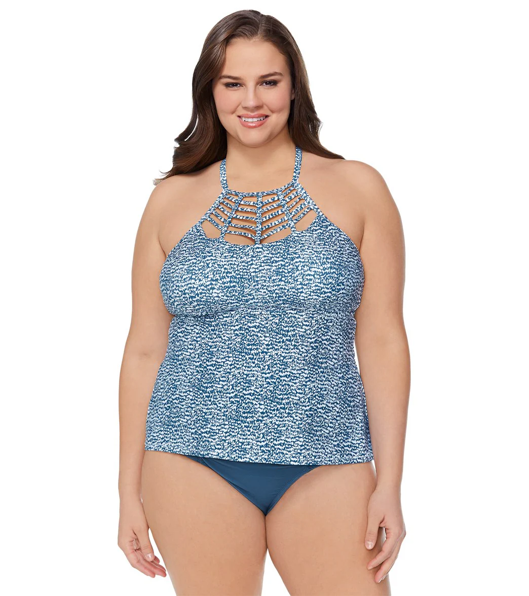 Raisins Women's Plus Size Palms Highway Boa Tankini Top