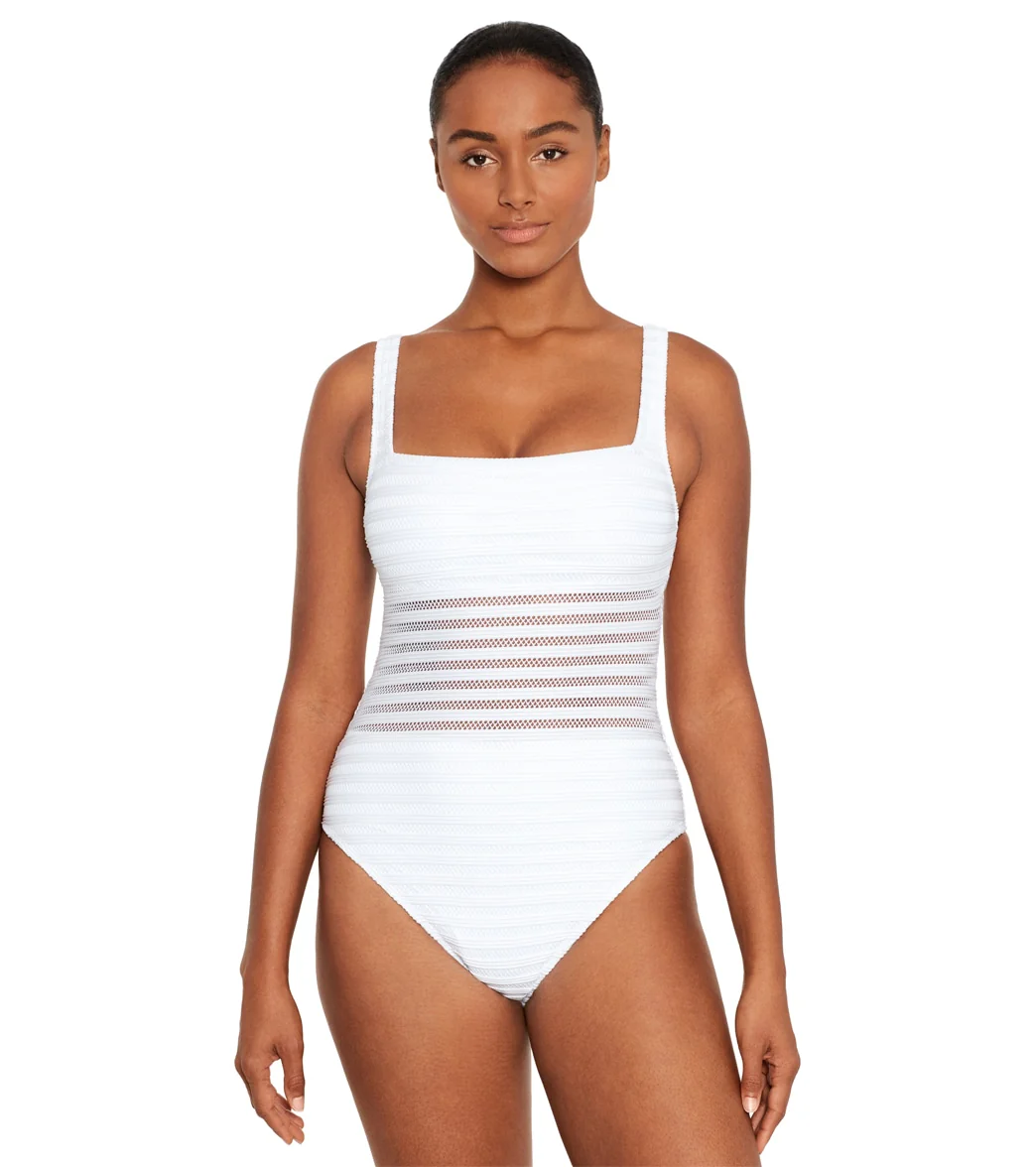 Ralph Lauren Women's Ottoman Mesh Square Neck One Piece Swimsuit - Image 12