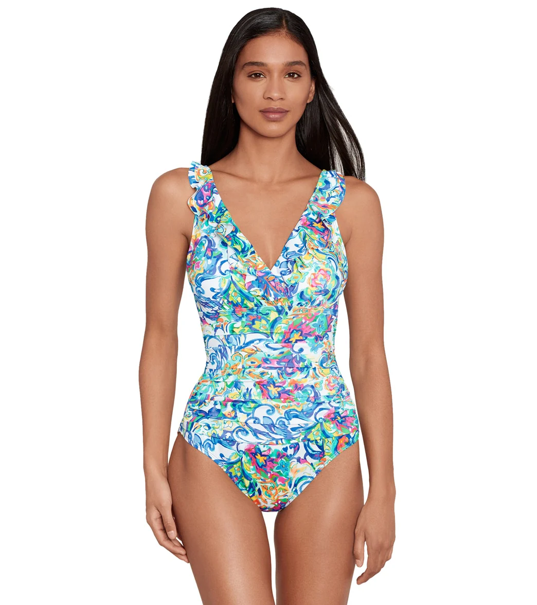 Ralph Lauren Women's Watercolor Paisley Ruffle Surplice One Piece Swimsuit - Image 6