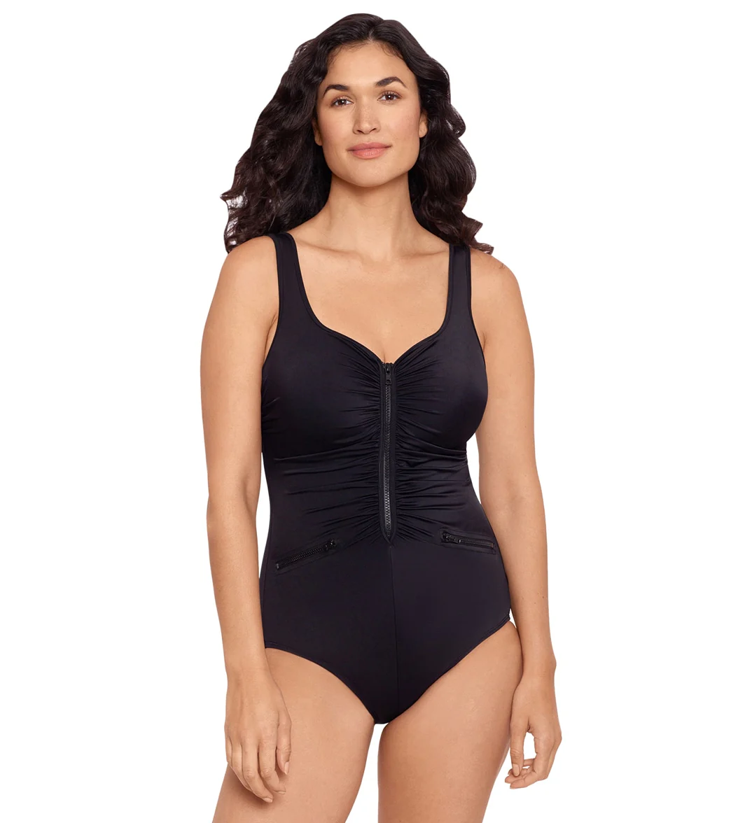 Reebok Women's Sleek & Zipped Chlorine Resistant One Piece Swimsuit - Image 4