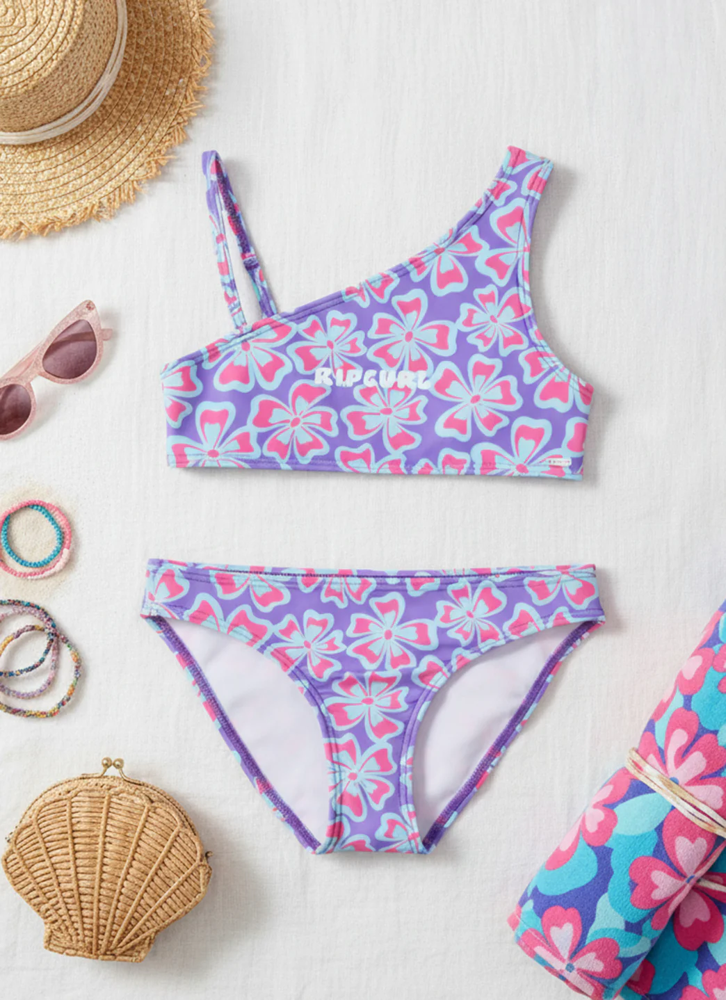 Rip Curl Girls' Neon Isles Floral One Shoulder Bikini Set (Big Kid) - Image 4