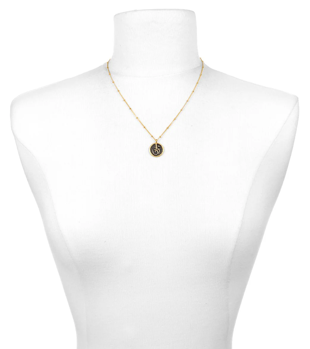 Satya Jewelry Gold w/ Pyrite & Gunmetal Om Necklace - Image 3