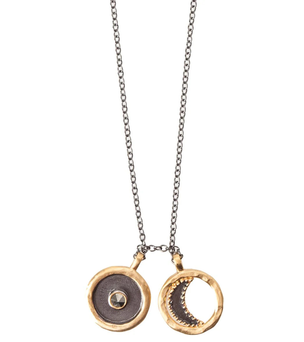 Satya Jewelry Pyrite w/ Gunmetal Sun & Moon Necklace