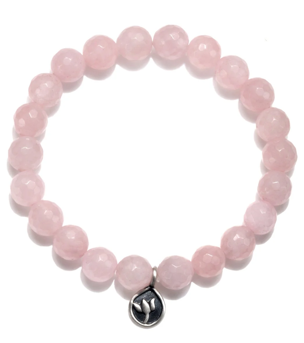 Satya Jewelry Rose Quartz w/ Silver Lotus Beaded Bracelet