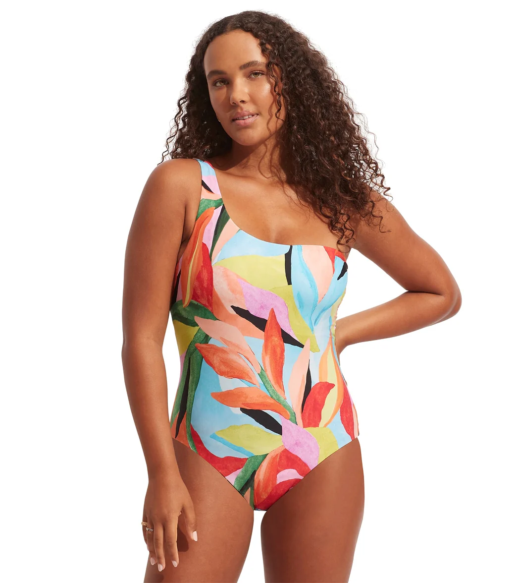 Seafolly Women's Tropfest Reversible One Shoulder One Piece Swimsuit