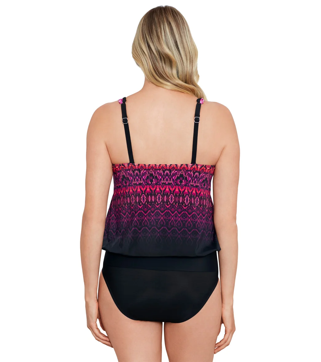Shape Solver By Penbrooke Women's Biased View Shirred Neck Blouson Tankini Top - Image 3