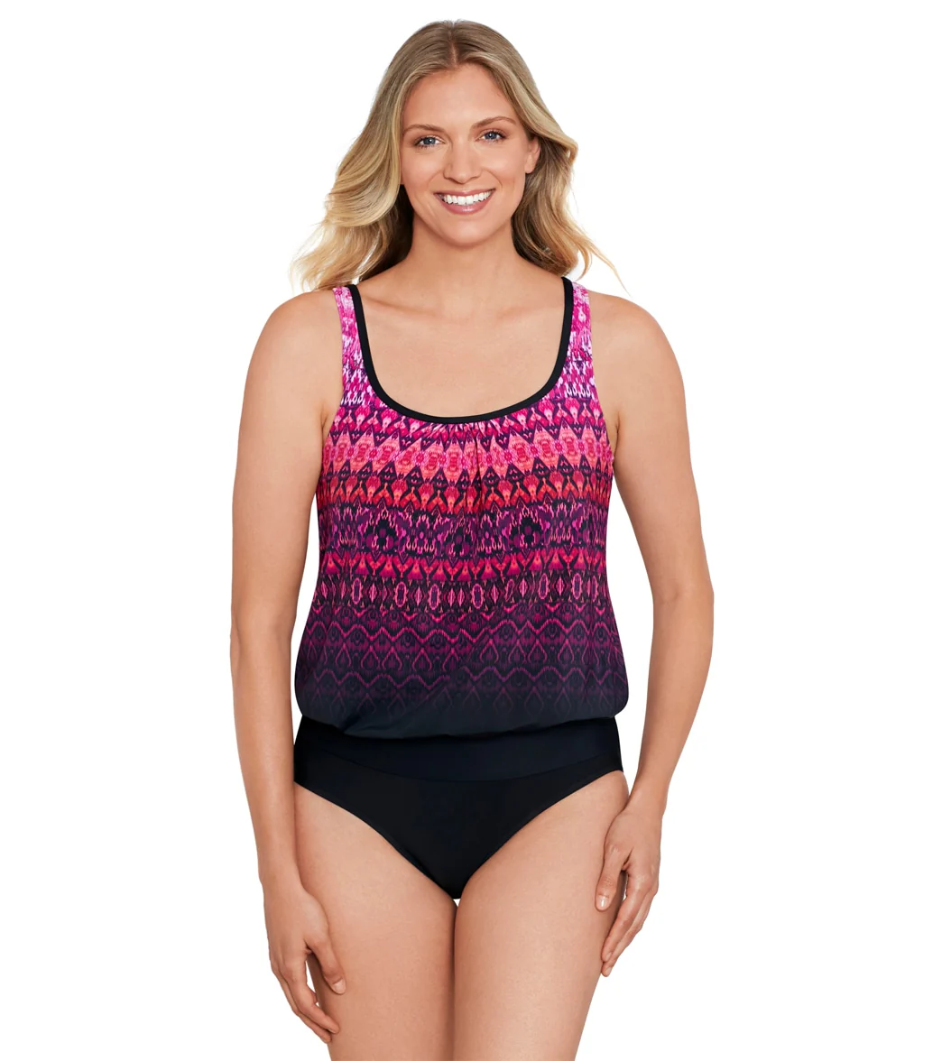 Shape Solver By Penbrooke Women's Biased View Shirred Neck Blouson Tankini Top - Image 5