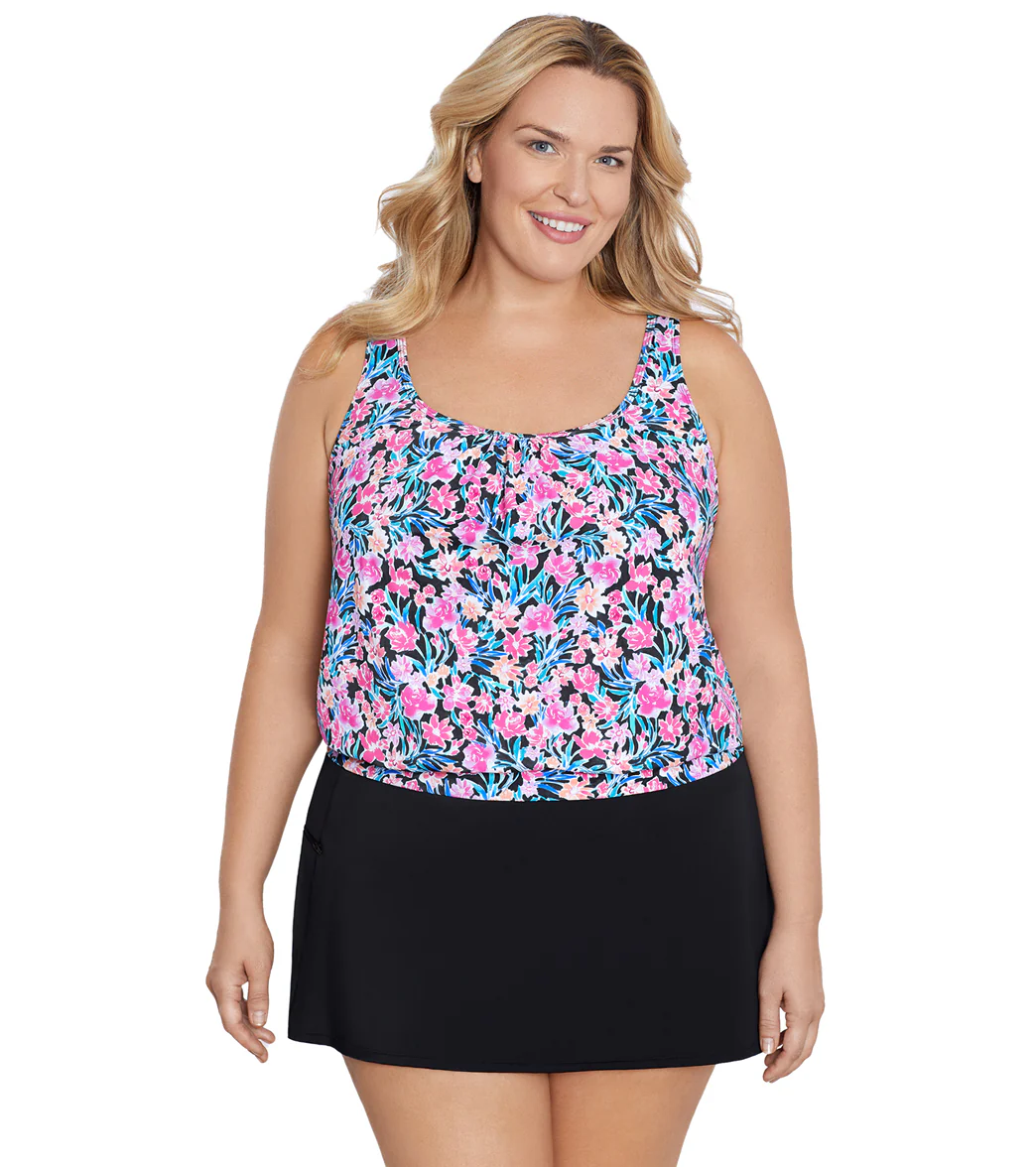Shape Solver By Penbrooke Women's Plus Florentine Blouson Tankini Top - Image 6