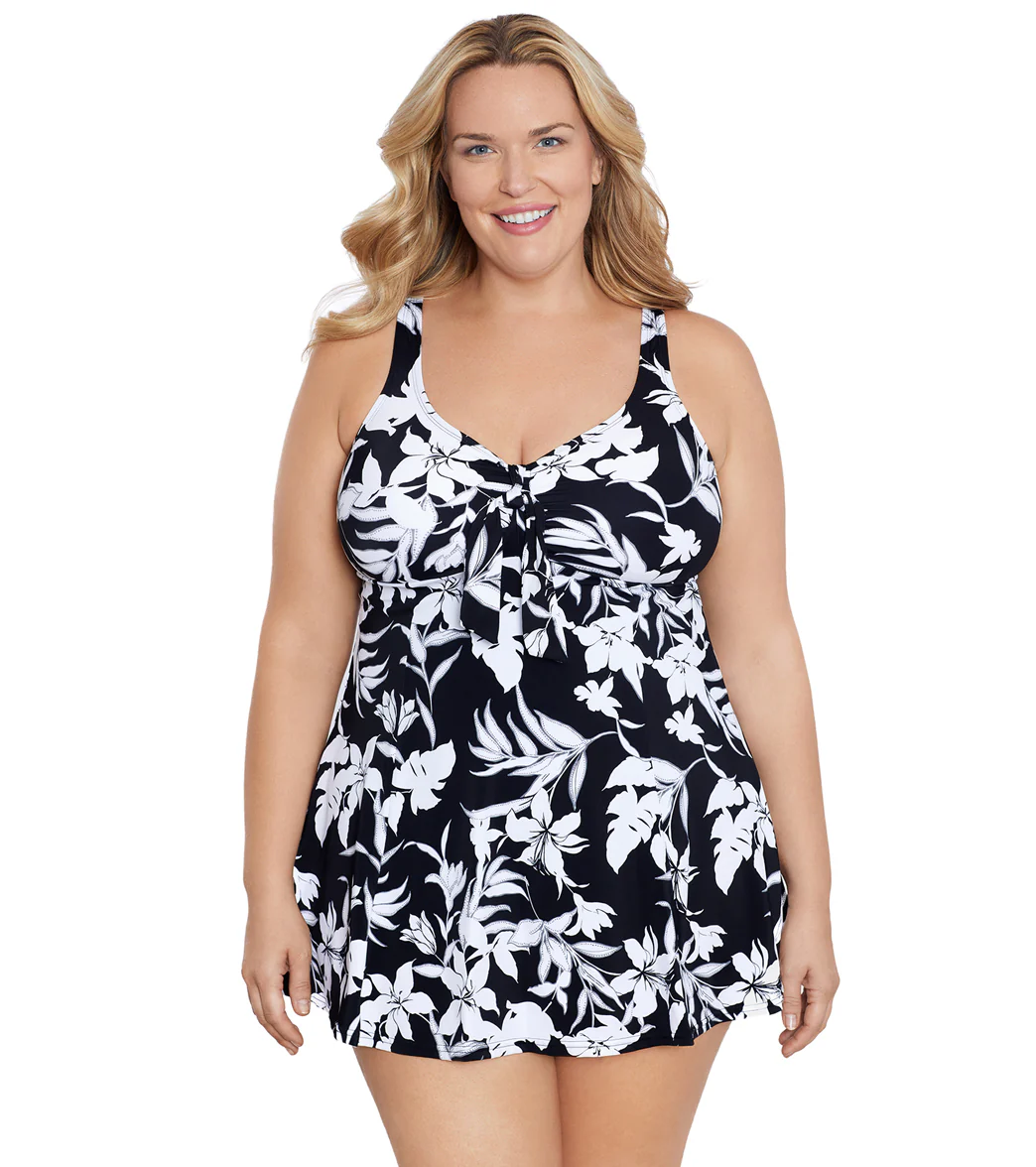 Shape Solver By Penbrooke Women's Plus  Night Shade Bow Front Swim Dress - Image 5