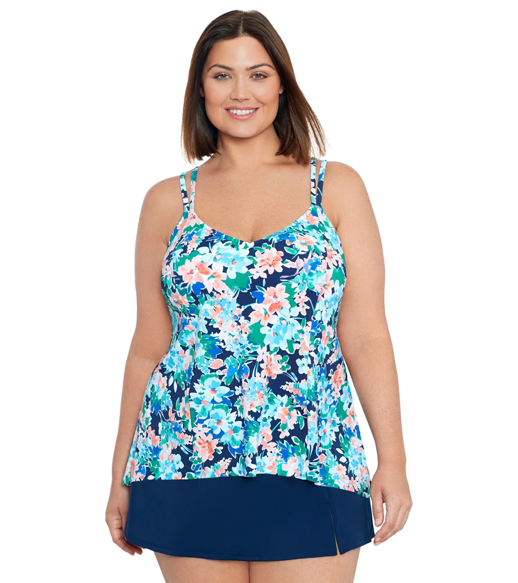 Shape Solver By Penbrooke Women's Plus Size Ditsy Days Princess Seam Hi Lo Tankini Top - Image 6