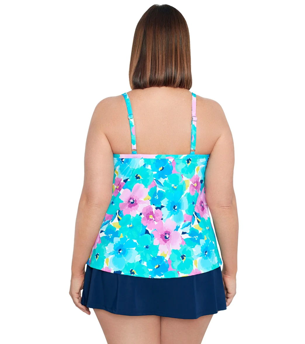 Shape Solver By Penbrooke Women's Plus Size Hidden Garden Knotted Flyaway Tankini Top - Image 3