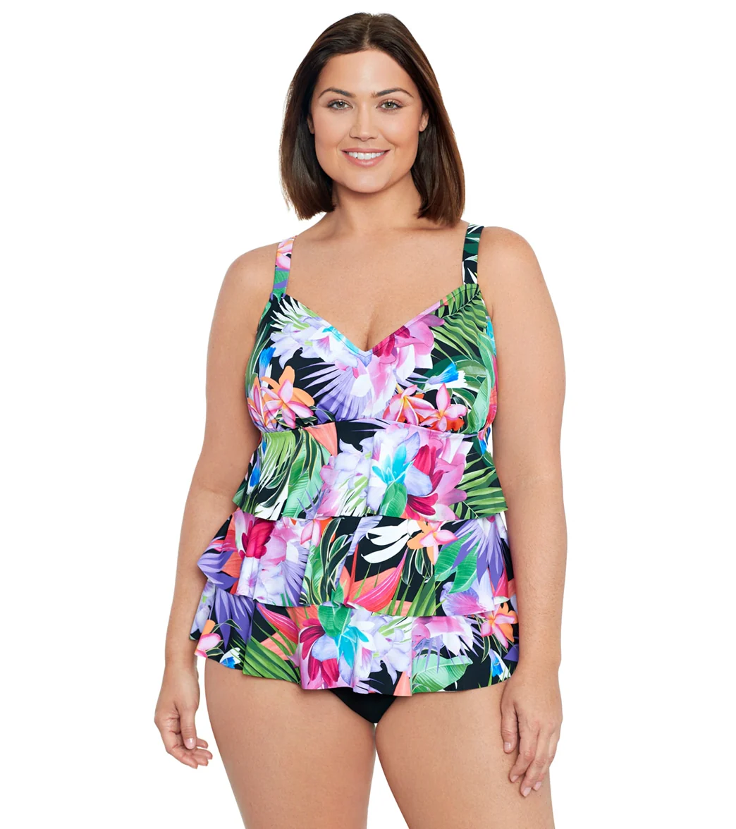 Shape Solver By Penbrooke Women's Plus Size Lush Life Triple Tier Tankini Top - Image 6