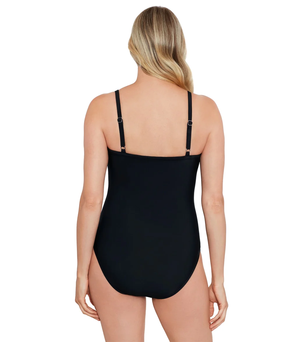 Shape Solver By Penbrooke Women's Stripe A Pose Criss Cross  One Piece Swimsuit - Image 3