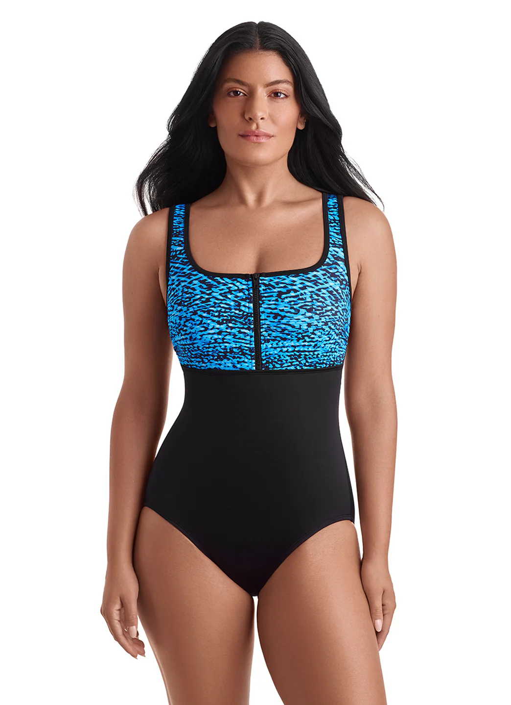 Shape Solver SPORT Shape Solver Sport Women's Wild Waves Scoopneck Zipper Tank One Piece Swimsuit - Image 3