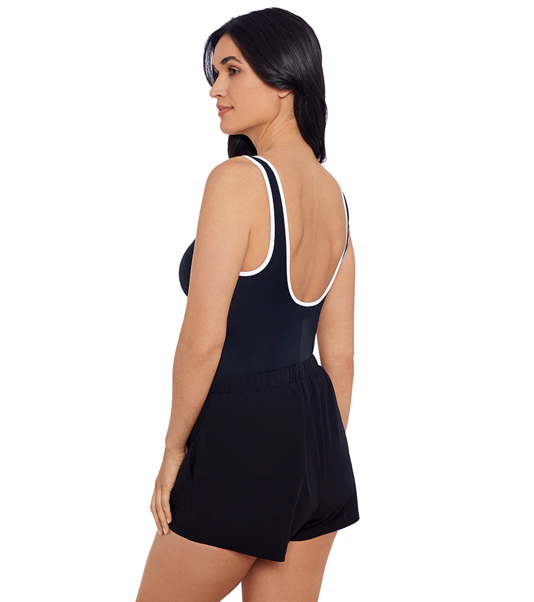 Shape Solver SPORT Women's Color Coated Shirred Zipper Swim Romper - Image 3