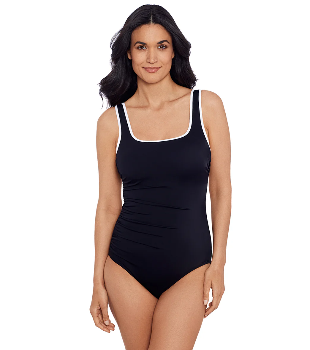 Shape Solver SPORT Women's Colorblock Sport Side Shirred Tank One Piece Swimsuit