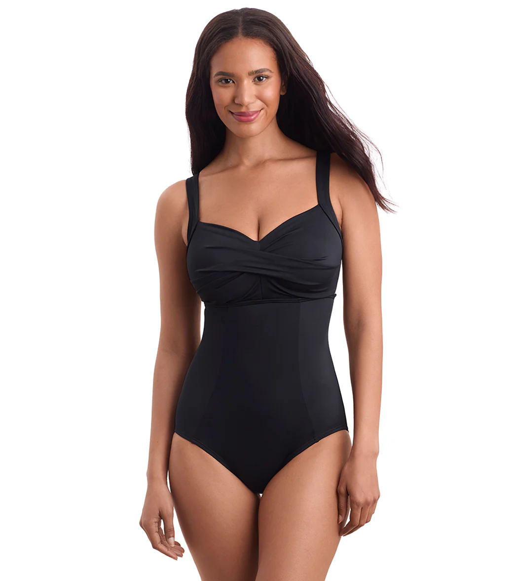 Shape Solver SPORT Women's Fashion Solids Twist Bra Tank One Piece Swimsuit - Image 12