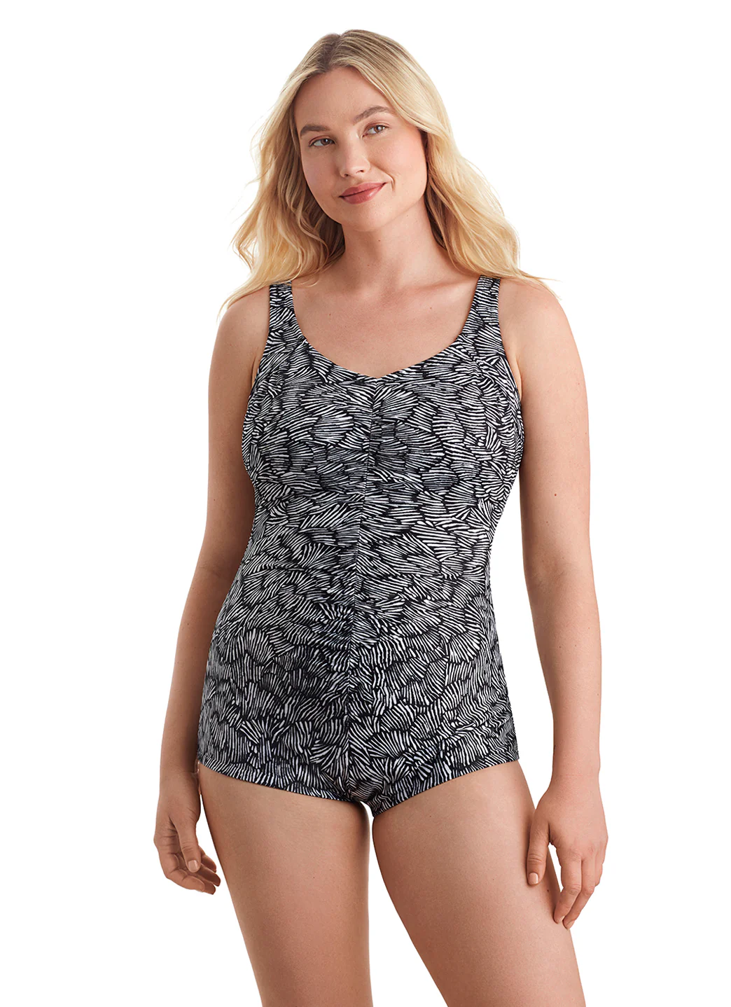 Shape Solver SPORT Women's Shape Shifter Shirred Front Girl Leg One Piece Swimsuit - Image 3