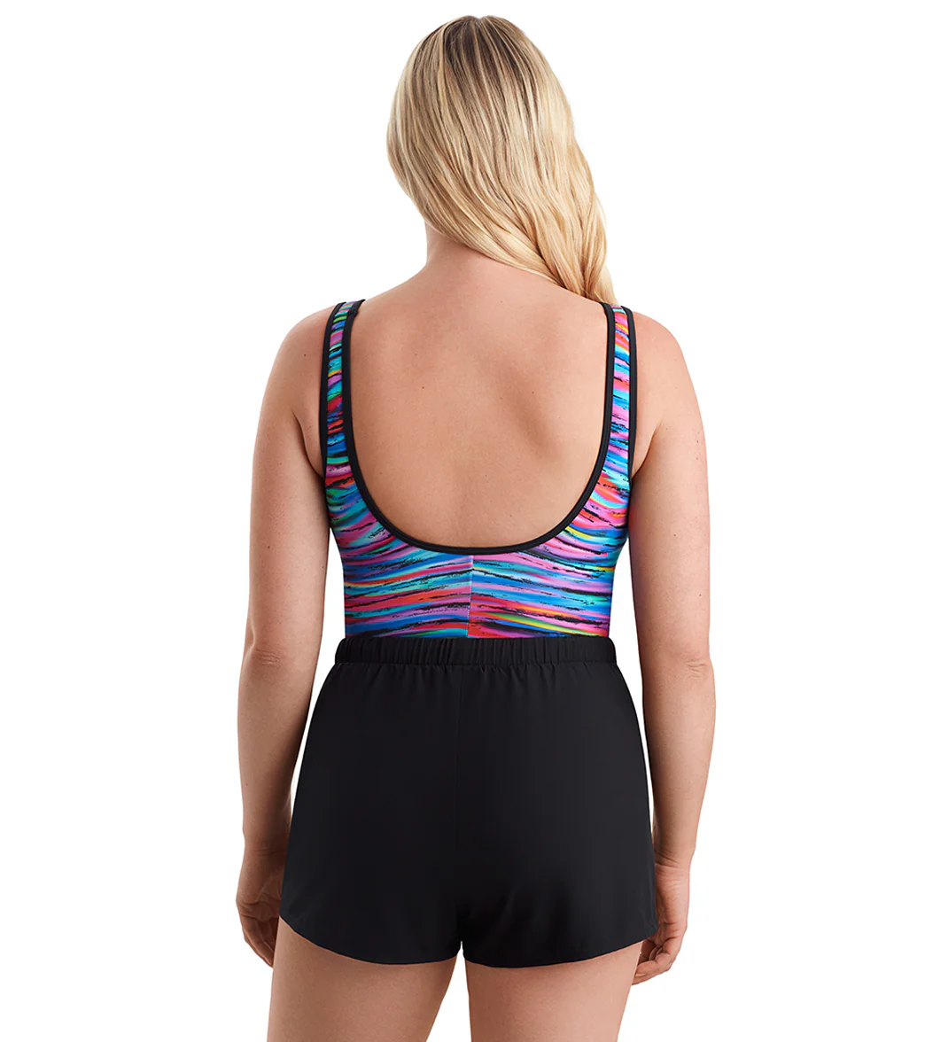 Shape Solver SPORT Women's Tidal Wave Binded Scoopneck Runaround One Piece Swimsuit - Image 3