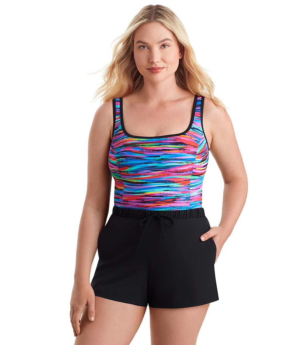 Shape Solver SPORT Women's Tidal Wave Binded Scoopneck Runaround One Piece Swimsuit - Image 4
