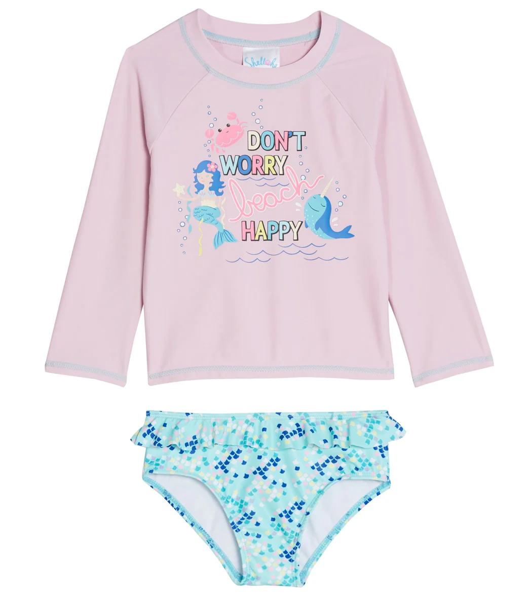 Shelloha Girls' Beach Happy Two Piece Long Sleeve Rashguard Set (Baby, Toddler) - Image 5