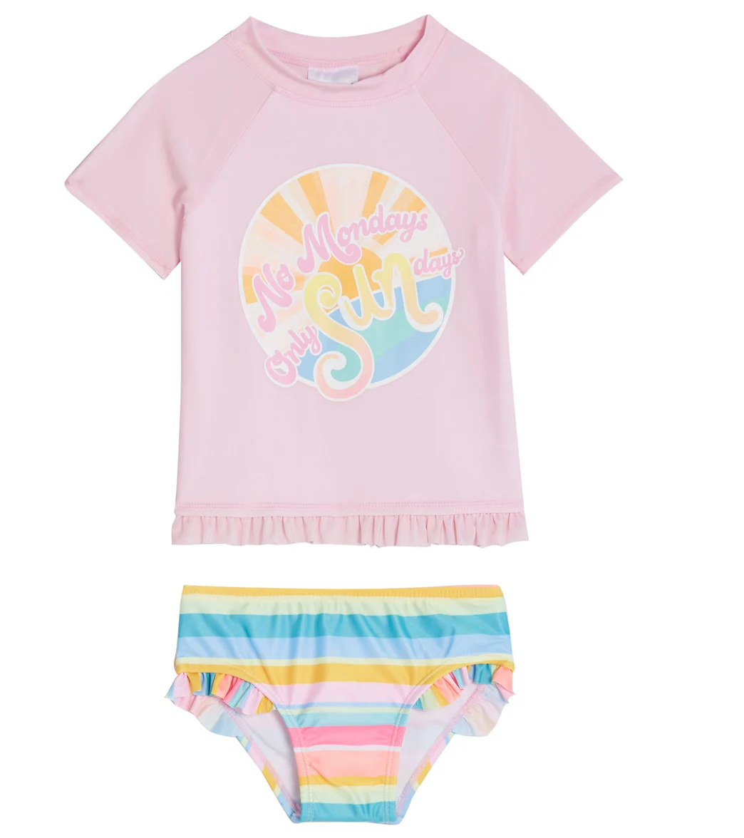 Shelloha Girls' No Mondays Two Piece Short Sleeve Rashguard Set with Hat (Baby, Toddler)