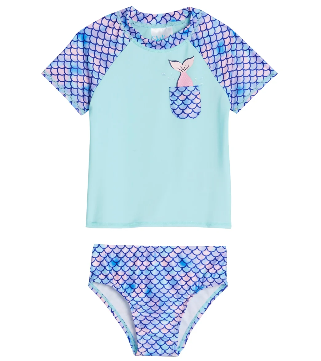 Shelloha Girls' Pocket Mermaid Two Piece Short Sleeve Rashguard Set with Hat (Baby, Toddler) - Image 5