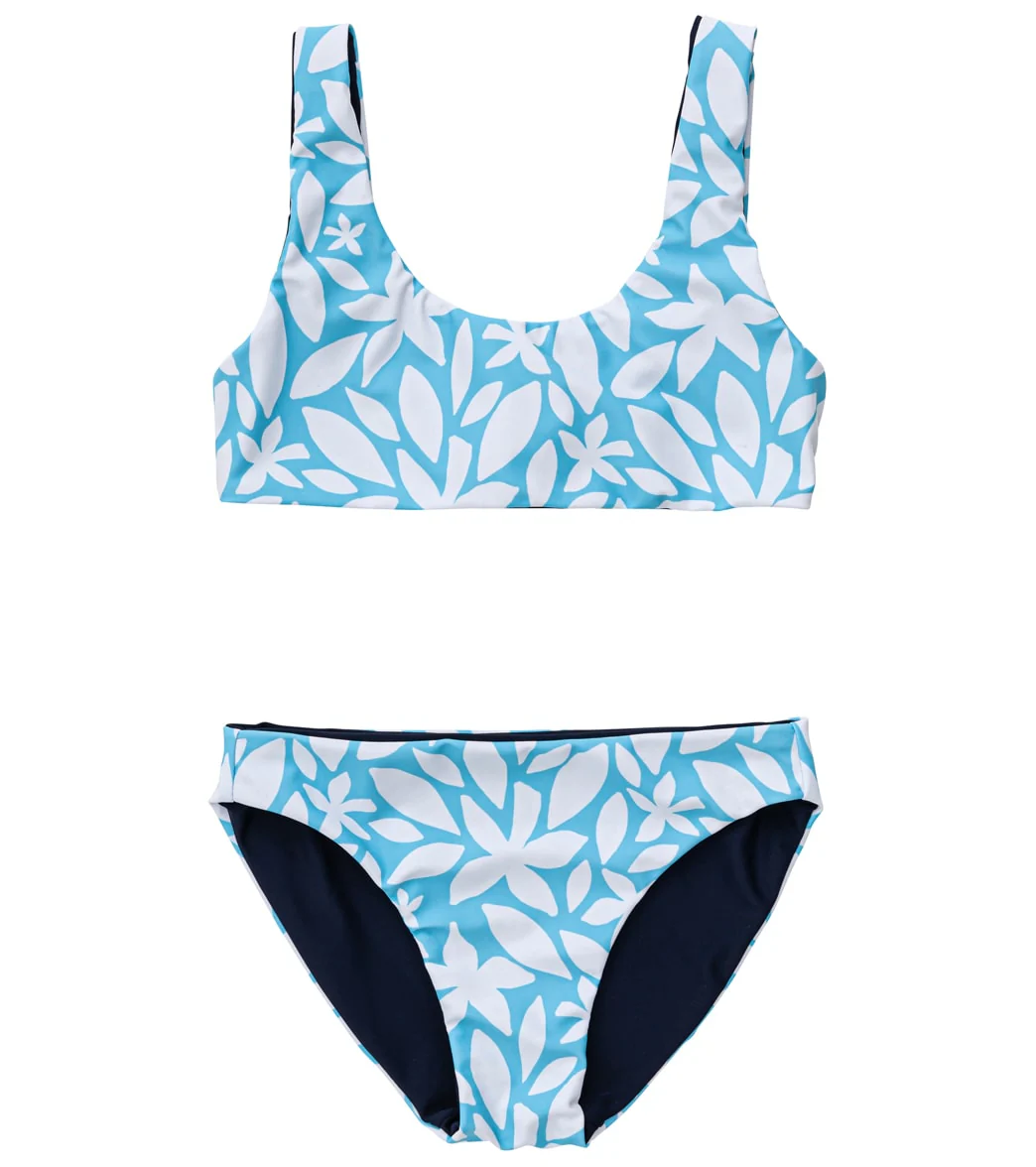 Snapper Rock Girls' Aqua Bloom Sustainable Reversible Surf Bow Bikini Set (Big Kid) - Image 10