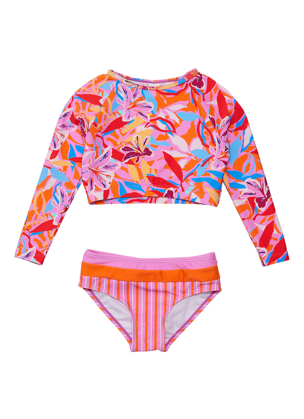 Snapper Rock Girls' Blooming Sunset Cropped Long Sleeve Two Piece Rash Guard Set (Little Kid, Big Kid) - Image 5
