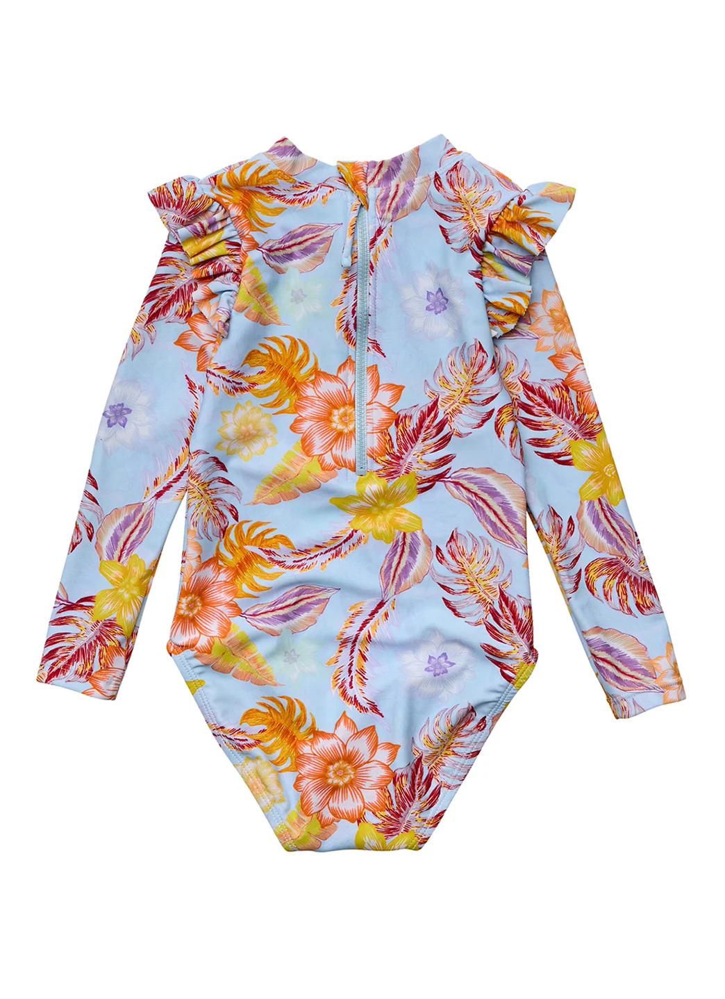 Snapper Rock Girls' Boho Tropical Frill Long Sleeve One Piece Swimsuit (Baby, Toddler, Little Kid) - Image 2
