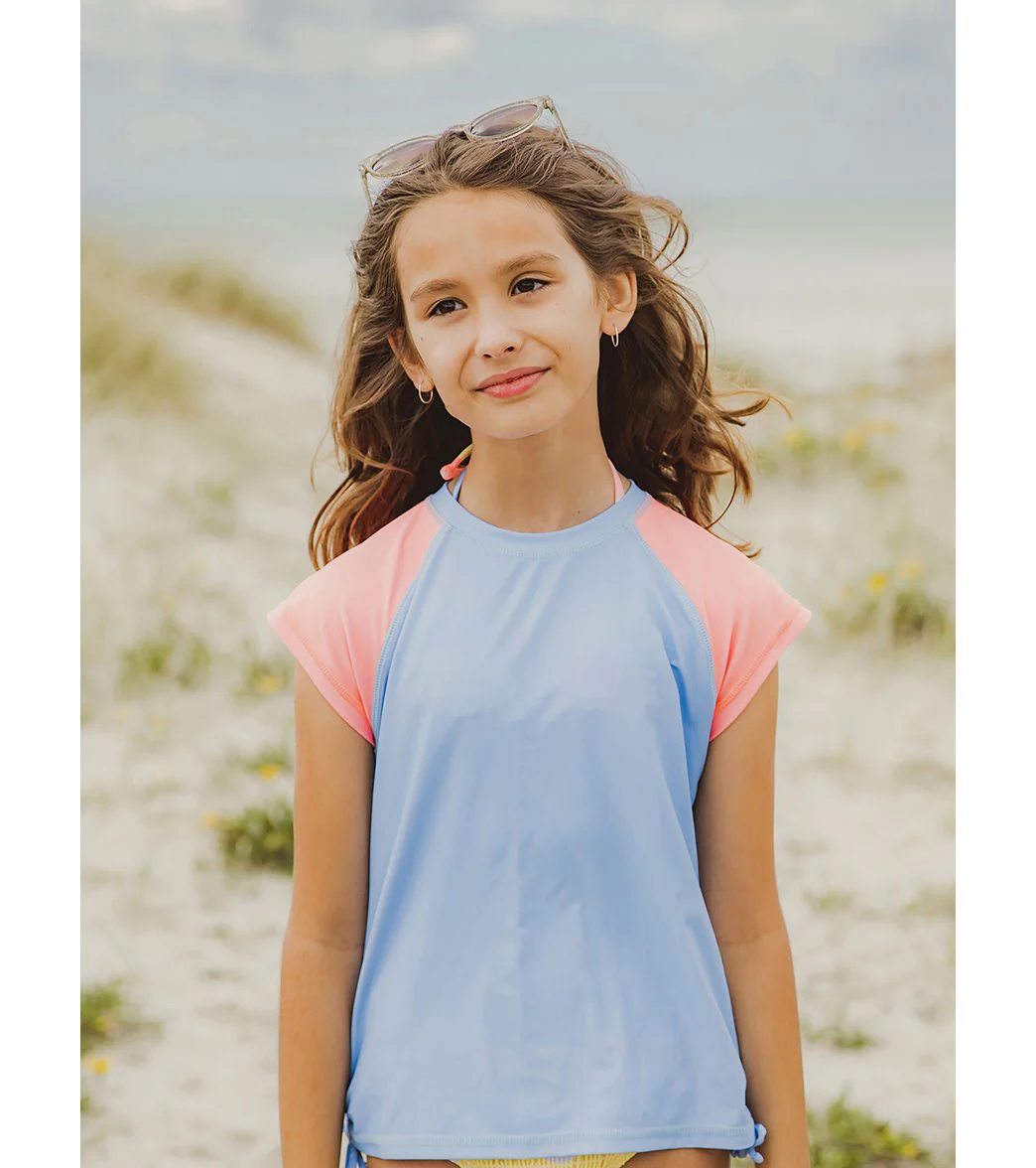 Snapper Rock Girls' Cornflower Peach Sleeve Short Sleeve Rash Guard (Toddler, Little Kid, Big Kid) - Image 3