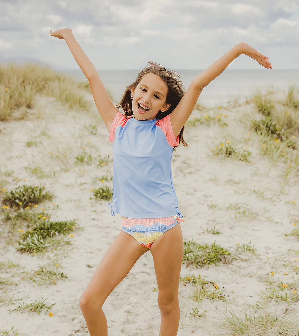 Snapper Rock Girls' Cornflower Peach Sleeve Short Sleeve Rash Guard (Toddler, Little Kid, Big Kid) - Image 6