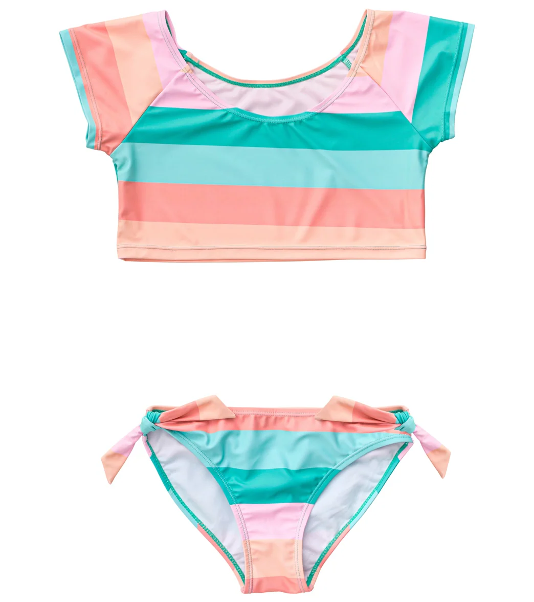 Snapper Rock Girls' Sunset Stripe Crop SS Rash Top Set (Toddler, Little Kid, Big Kid) - Image 8