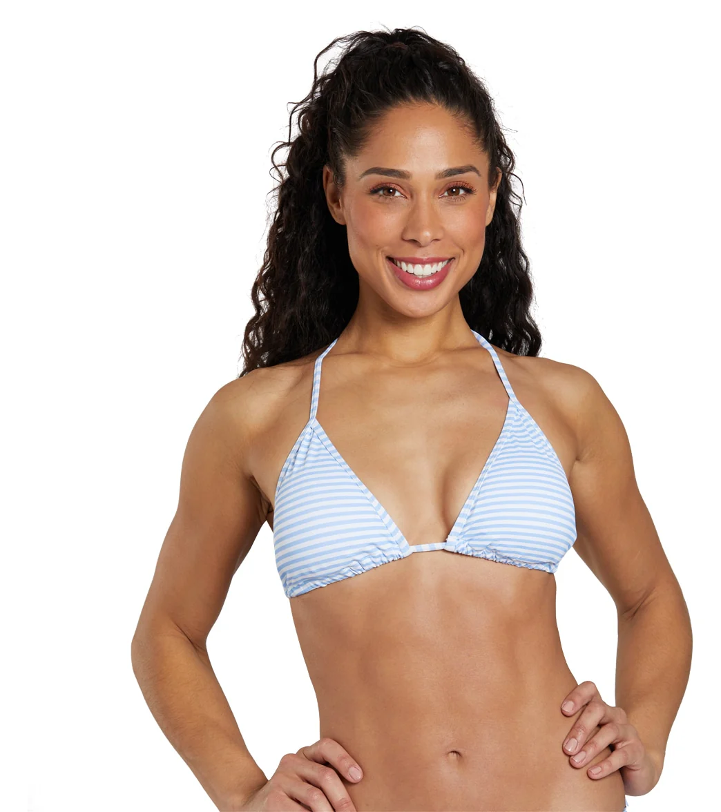 Snapper Rock Women's Powder Blue Sustainable Stripe Bikini Top - Image 9