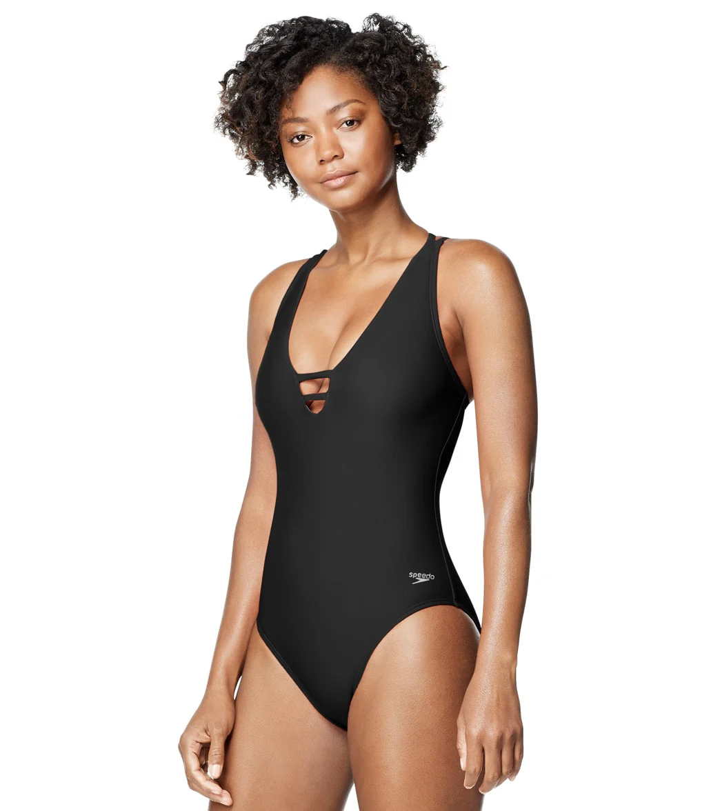 Speedo Active Women's Strappy V-Neck  One Piece Swimsuit - Image 4