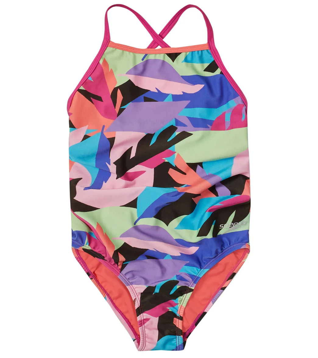 Speedo Girls' Printed X Back One Piece Swimsuit (Big Kid) - Image 9