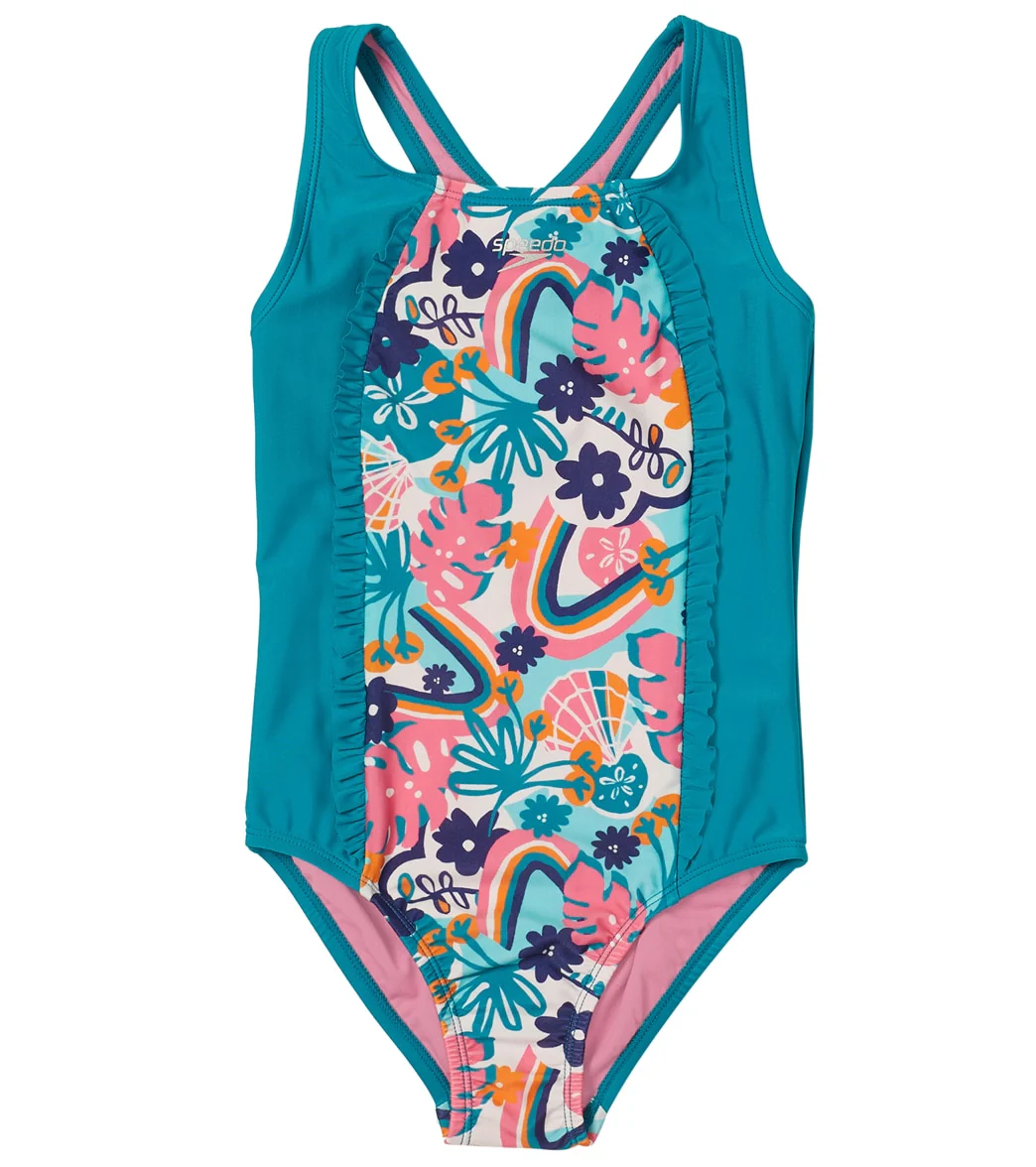 Speedo Girls' Ruffled Detail Racerback One Piece Swimsuit (Big Kid)