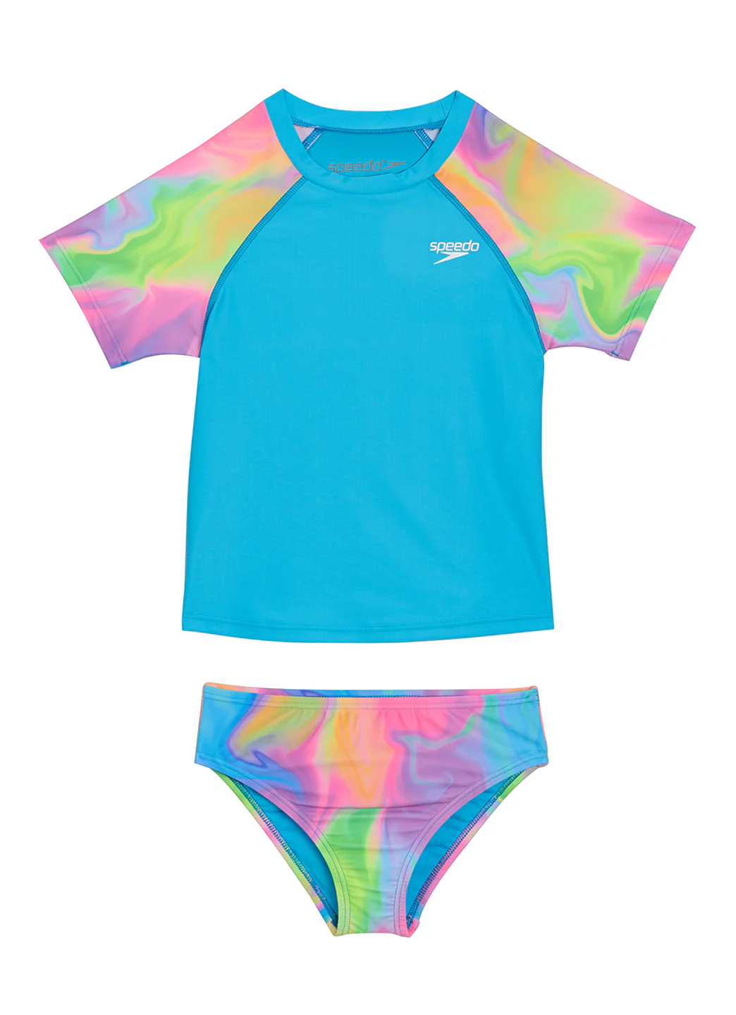 Speedo Girls' Short Sleeve Rashguard Two Piece Set (Little Kid Big Kid) - Image 9