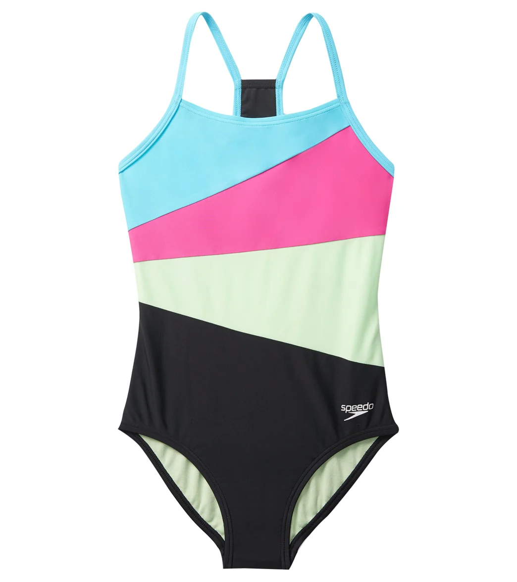 Speedo Girls' Solid Radiating Splice One Piece Swimsuit (Big Kid) - Image 12