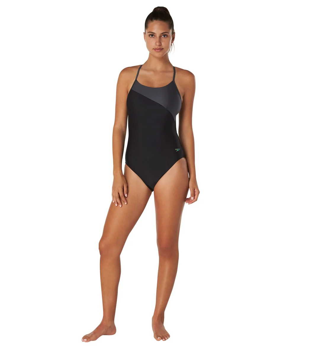 Speedo Women's Asymmetrical Colorblock One Piece Swimsuit - Image 10