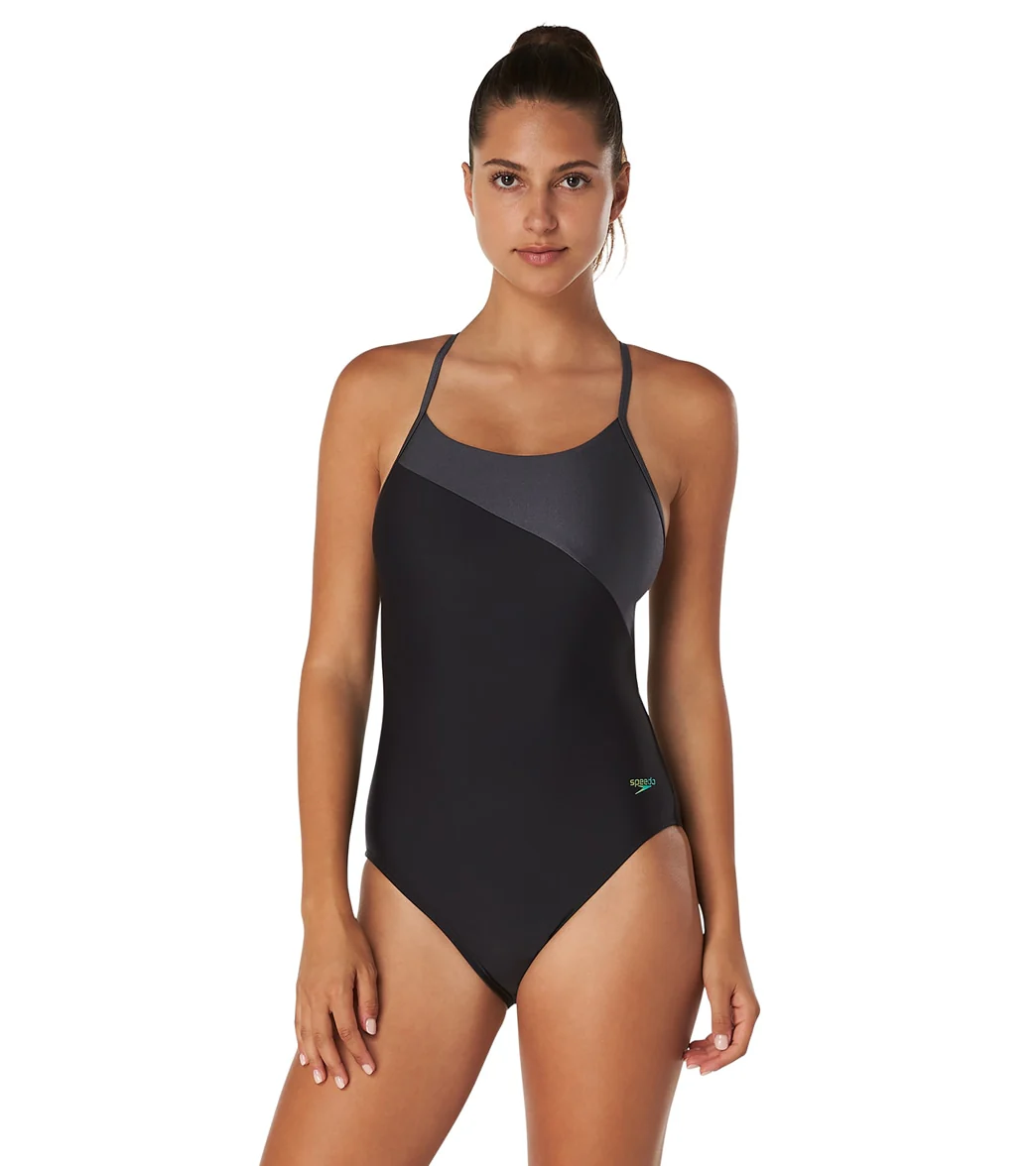 Speedo Women's Asymmetrical Colorblock One Piece Swimsuit - Image 13