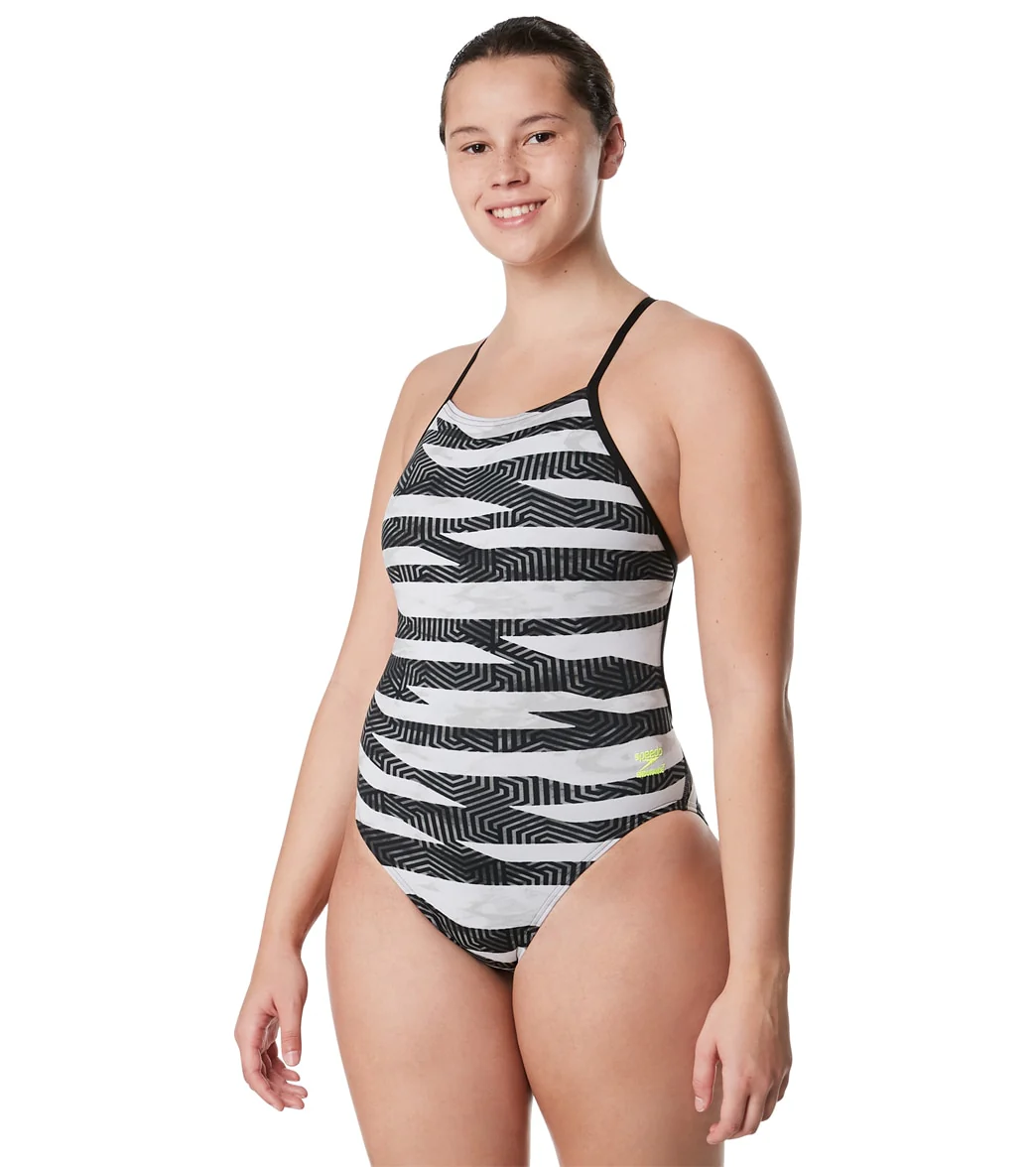 Speedo Women's Contort Stripes Crossback One Piece Swimsuit - Image 22