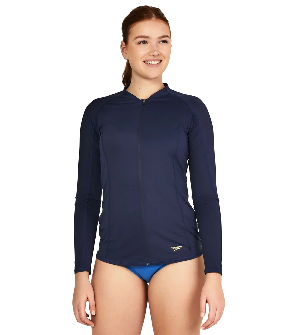 Speedo Women's Full Zip Long Sleeve Colorblock Rashguard - Image 11