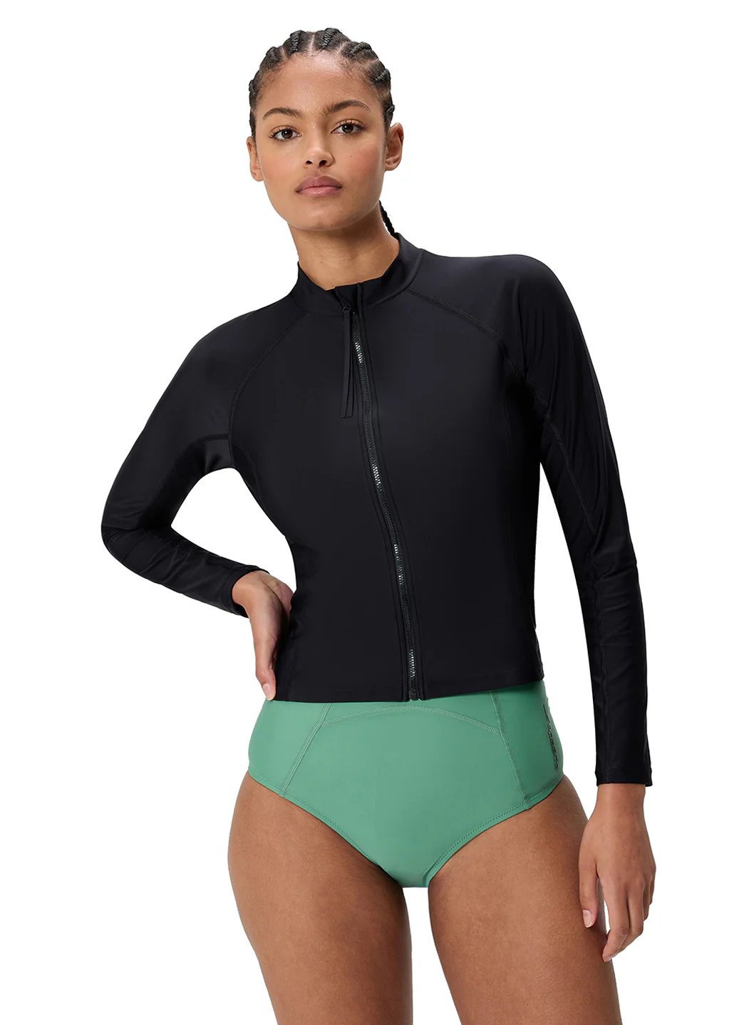 Speedo Women's Solid Front Zip Long Sleeve Rash Guard - Image 2