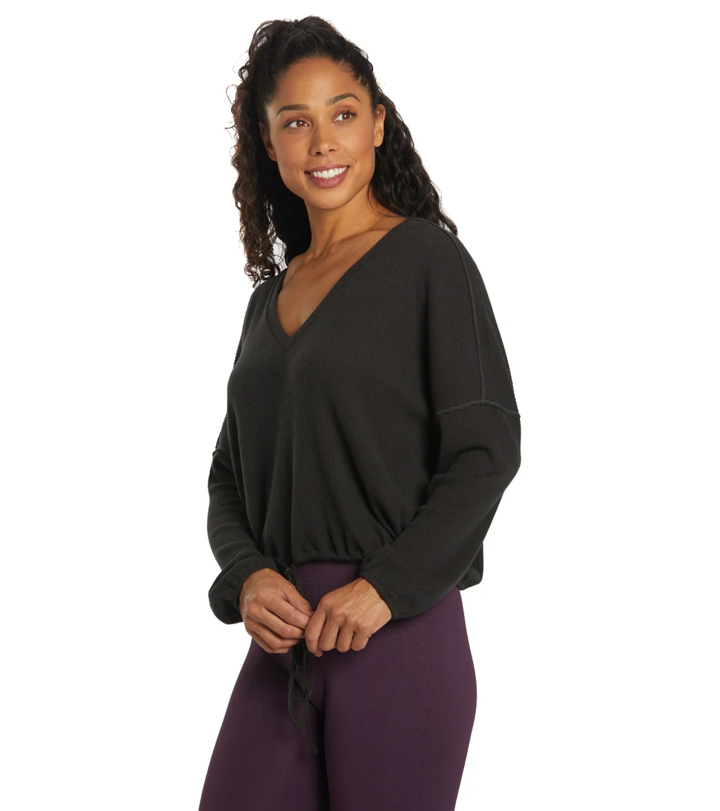 Spiritual Gangster Long Sleeve Drawstring V Neck Top - Image 11