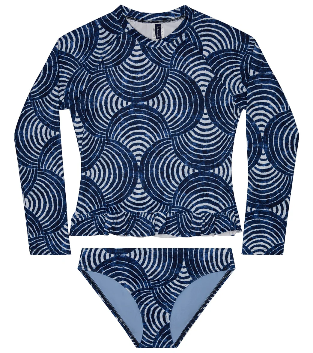 Splendid Girls' Indigo Long Sleeve Ruffle Two Piece Rashguard Set (Big Kid) - Image 4