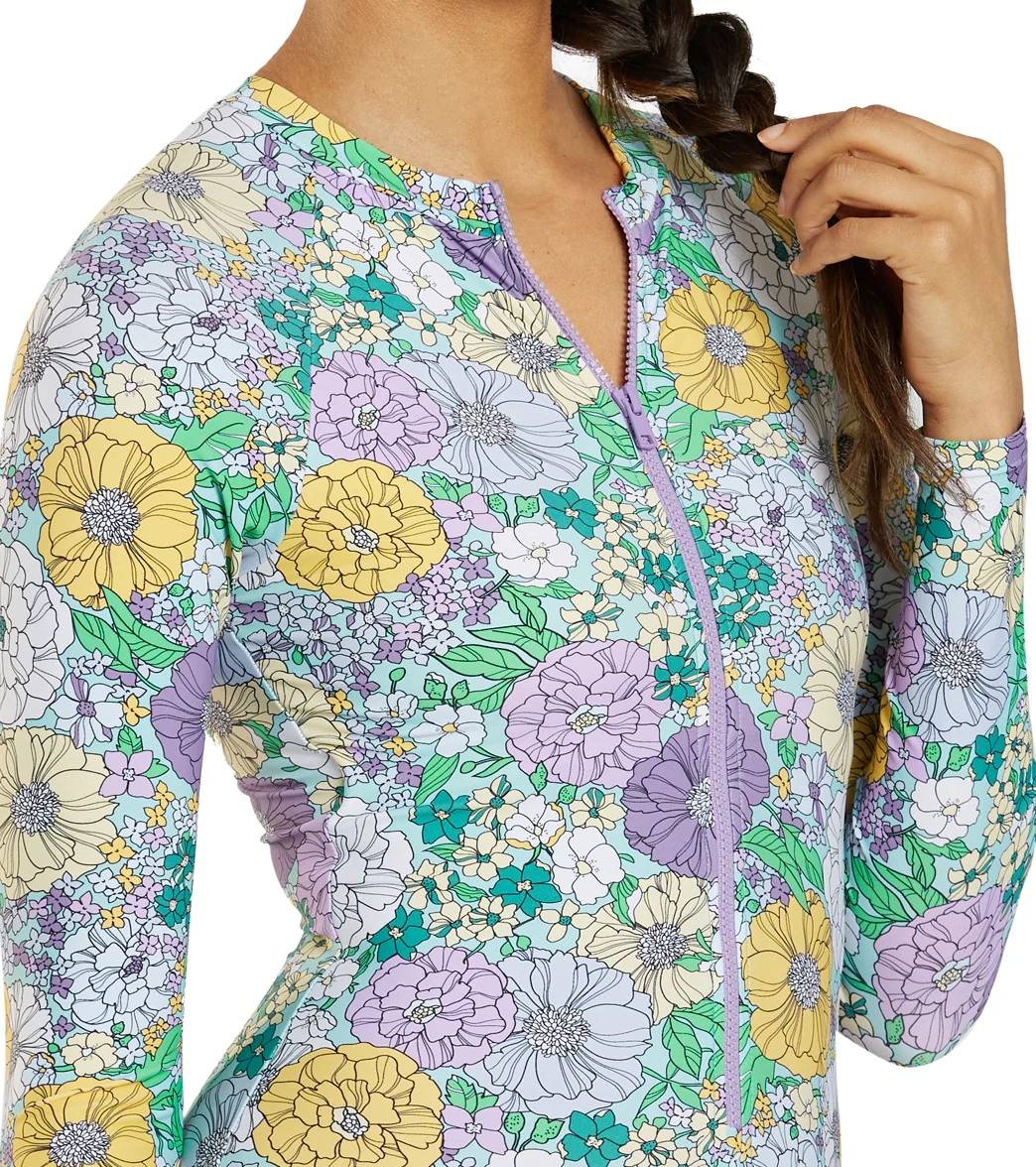 Sporti Active Bondi Floral Zip Front Long Sleeve One Piece Swimsuit - Image 6